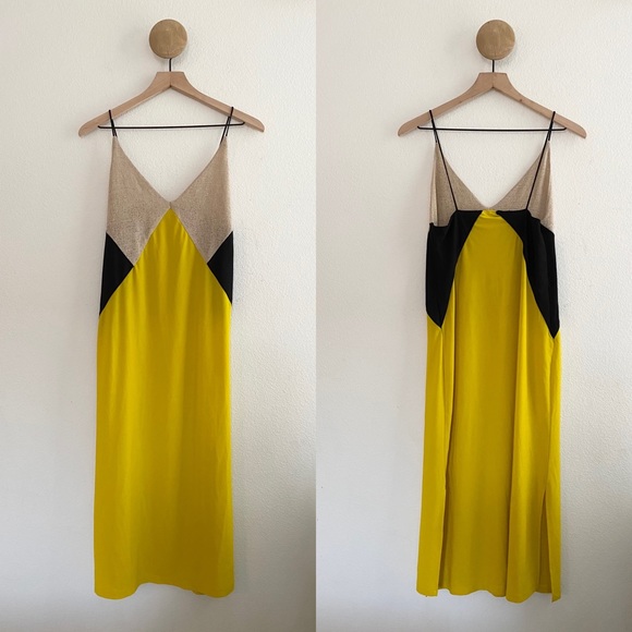 yellow slip dress zara